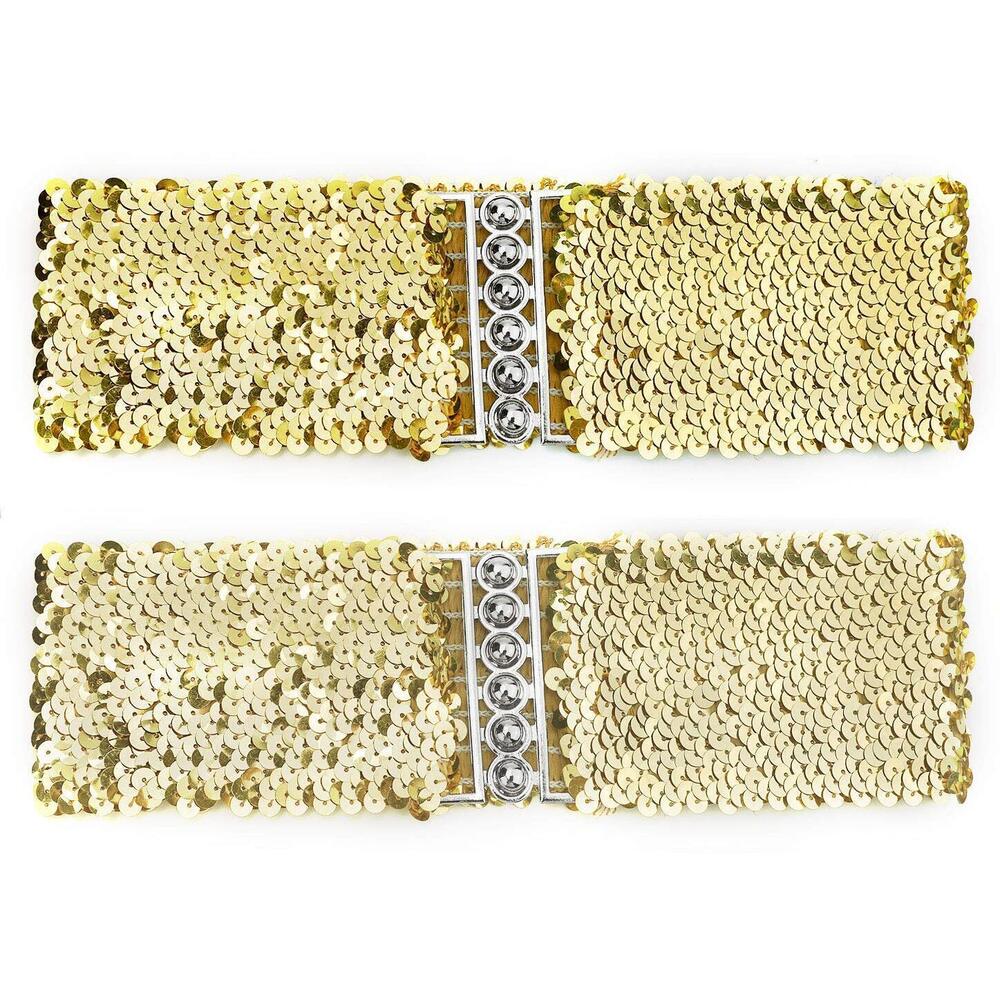 8432 Ladies Sequins Decor Metal Interlooking Buckles Elastic Waist Belt One